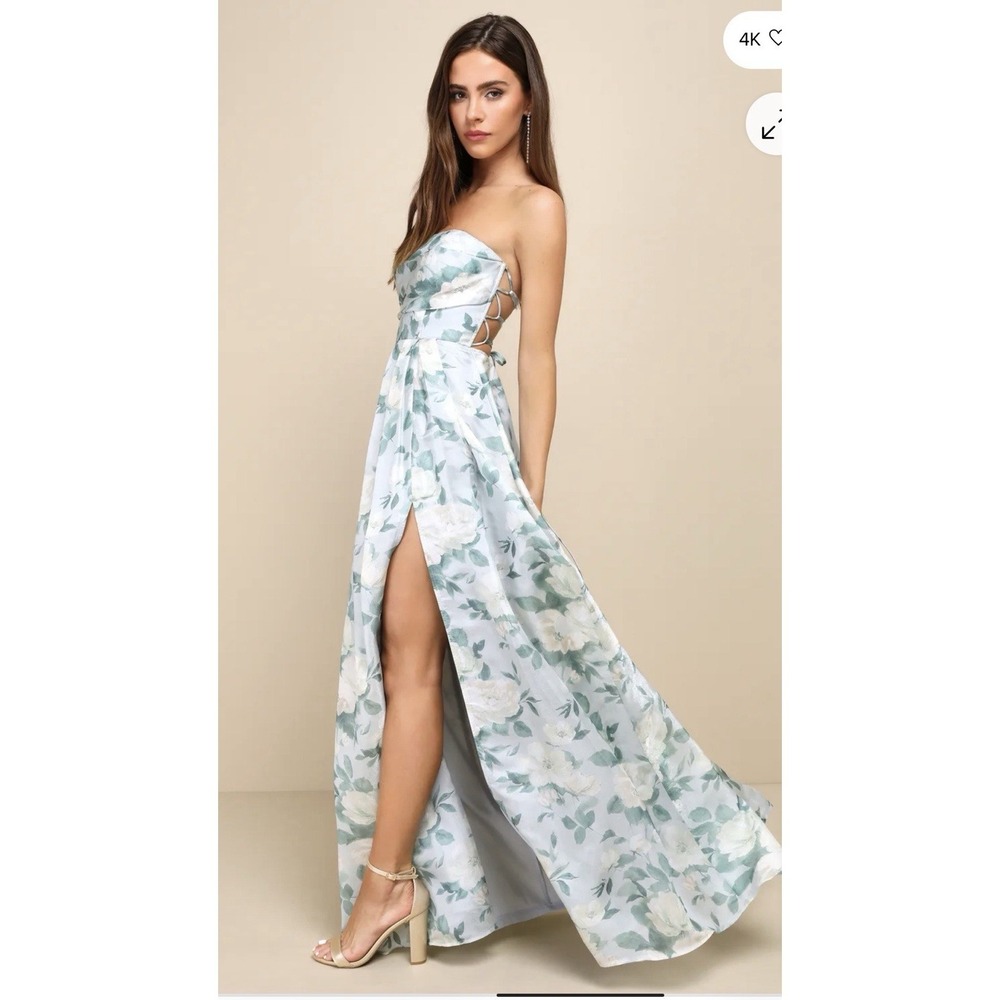 Lulus Light Blue Floral Strapless Maxi Dress Sz Medium NWT Wedding Guest Party - Picture 3 of 9